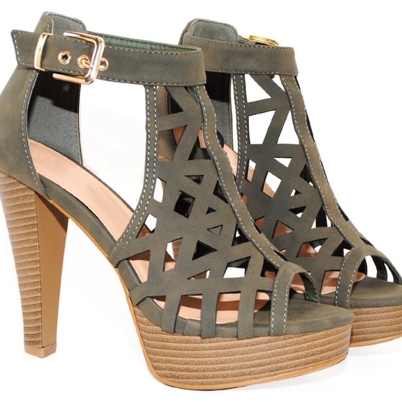 Elegant Olive Cutout Women's Heels - Picture 1 of 8